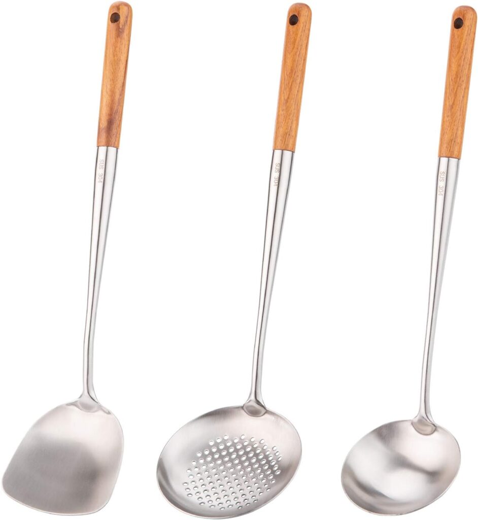 Spatula  Ladle Wok Tool Set, 14.2-15 inches wok utensils, Stainless Steel wok spatula