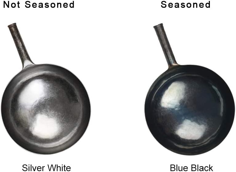 ZhenSanHuan Chinese Hand Hammered Iron Woks and Stir Fry Pans, Non-stick, No Coating, Less Oil, 章丘铁锅，Carbon Steel Pow (Seasoned 34CM)