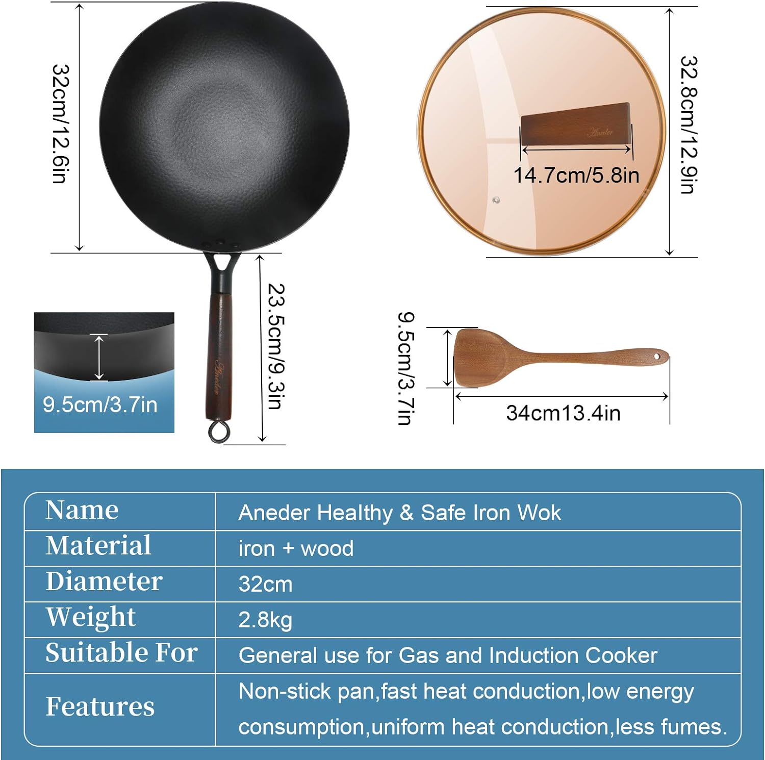 ANEDER Carbon Steel Wok Pan with Lid & Wood Spatula Review