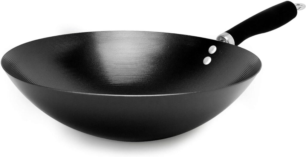 Ecolution Non-Stick Carbon Steel Wok with Soft Touch Riveted Handle, 8,Black