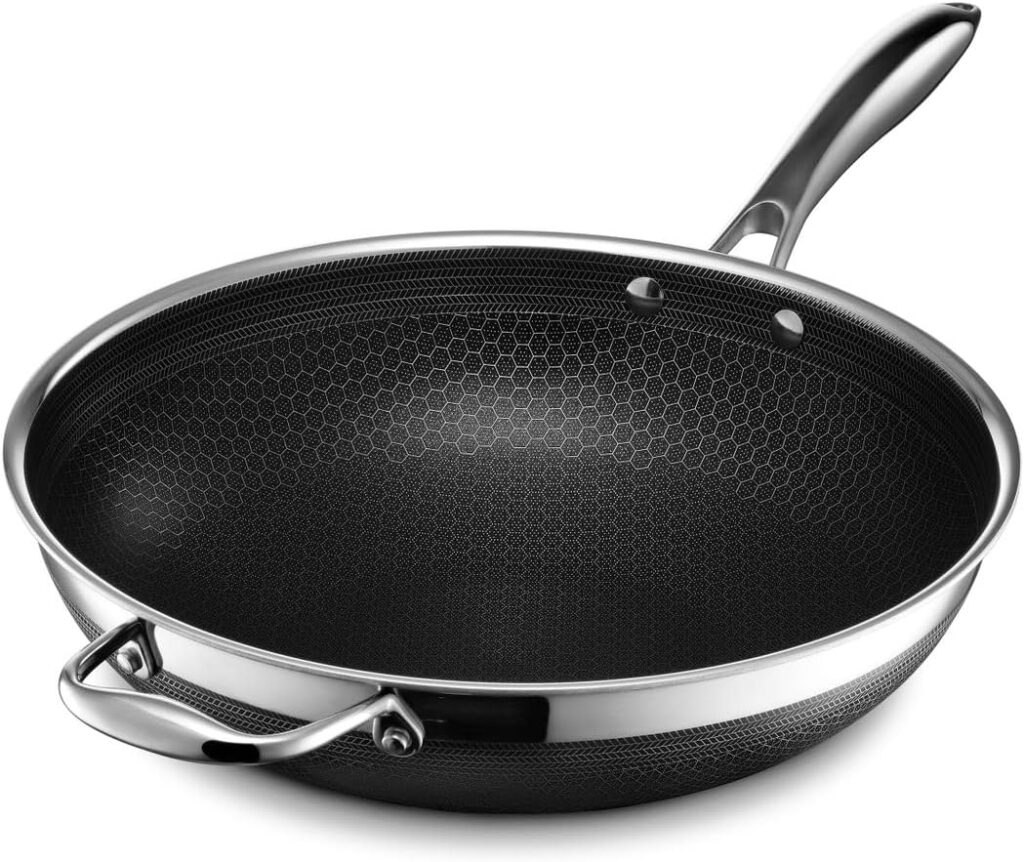 HexClad Hybrid Nonstick Wok, 12-Inch, Stay-Cool Handle, Dishwasher Safe, Induction Ready, Compatible with All Cooktops