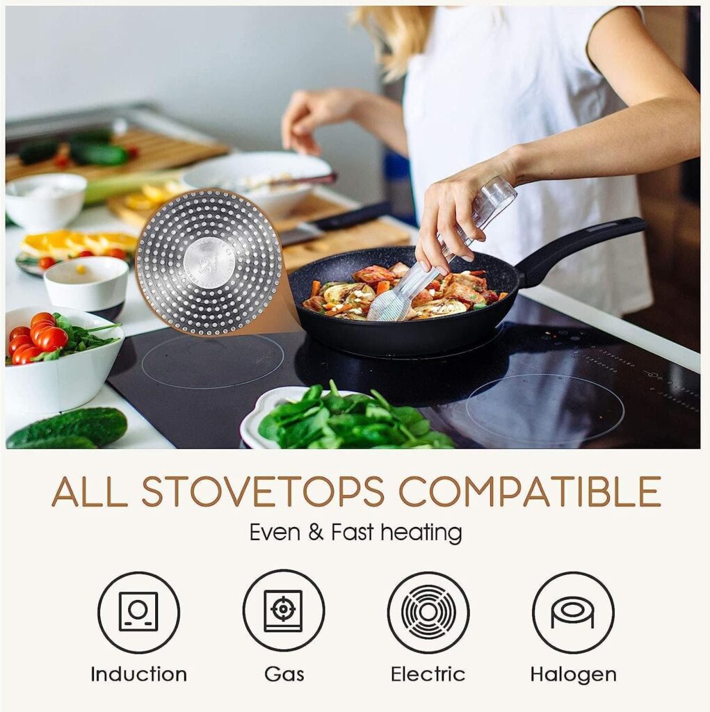 KOCH SYSTEME CS 12 Black Wok with Lid, Ultra Non Stick Frying Pan with Glass Cover, Marble Coating Deep Frying Pan with APEO  PFOA-Free, Aluminum Stir Fry Pan, Induction Compatible