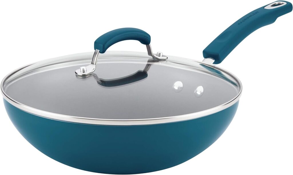 Rachael Ray Brights Nonstick Wok/Stir Fry Pan/Wok Pan with Lid - 11 Inch, Marine Blue Gradient