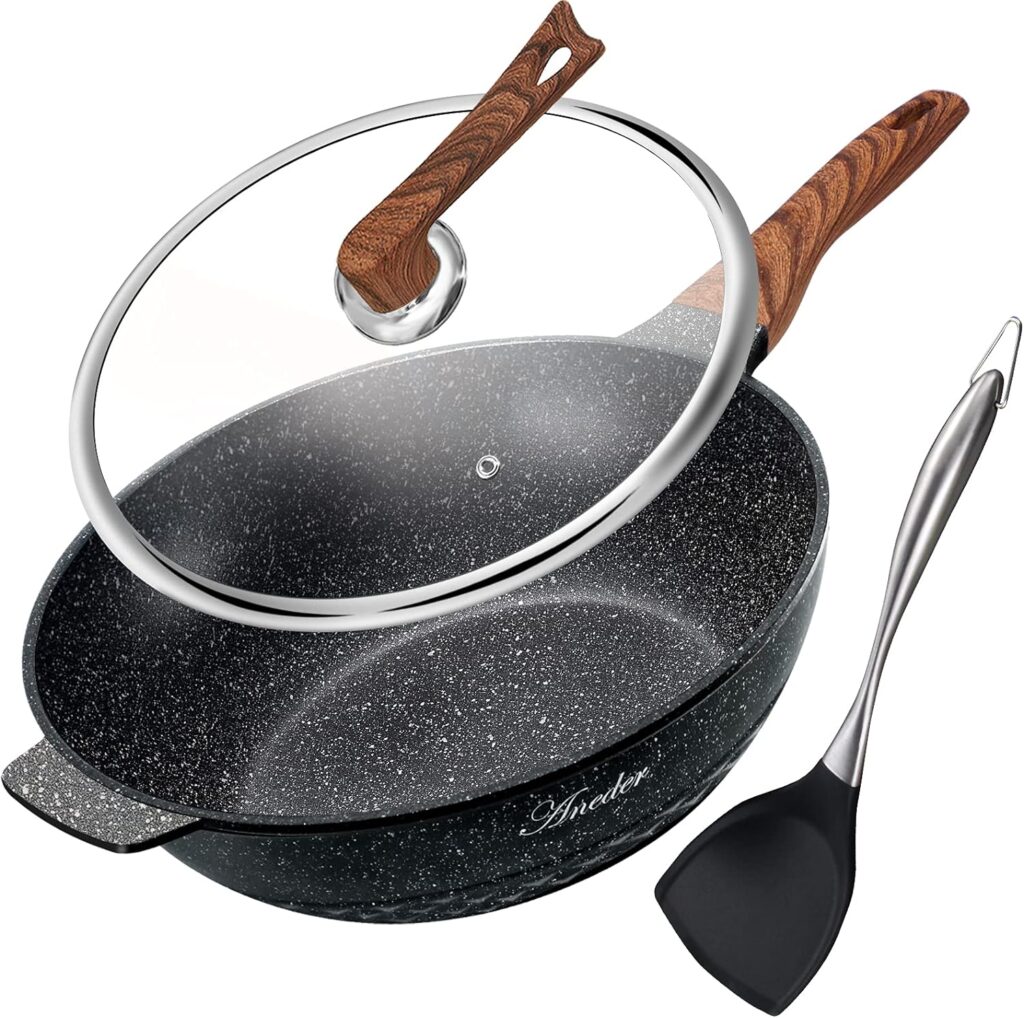 Wok Pan Nonstick 12.5 Inch Skillet, Frying Pan with Lid  Spatula Wok Pans for Cooking Electric, Induction  Gas Stoves, Oven Safe
