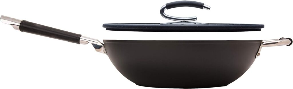 DaTerra Cucina Professional 13 Inch Wok with Glass Lid | Italian Made Ceramic Wok Pan Chefs Favorite Large Wok for All-Around Ease of Cooking Eggs, Burgers, Vegetables and More