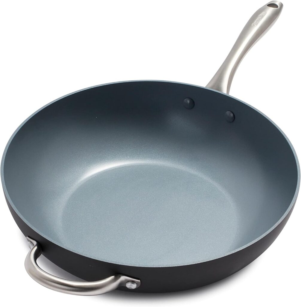 GreenPan Lima Hard Anodized Healthy Ceramic Nonstick 12.5 Wok pan with Helper Handle, PFAS-Free, Oven Safe, Gray