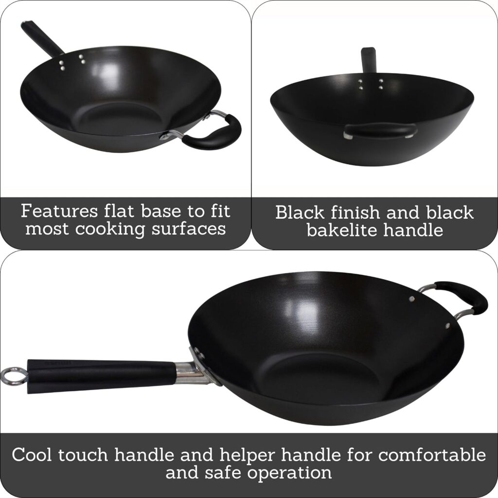 IMUSA USA 14 Traditional Nonstick Coated Wok with Triangle Helper Handle