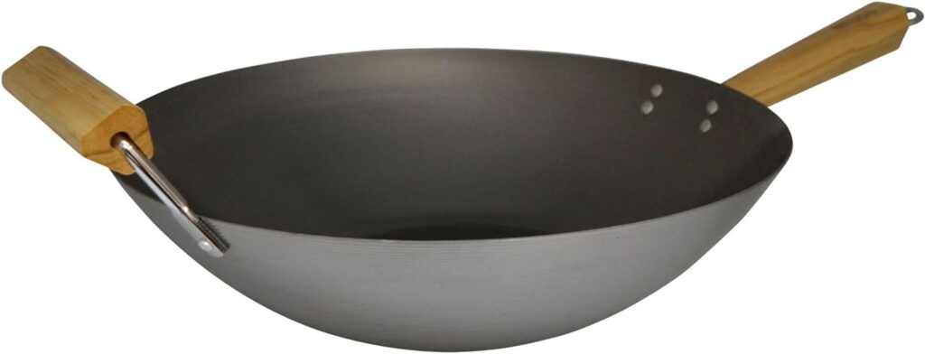 IMUSA USA WPAN-10018 Non-coated Wok with Wooden Handles 14-Inch, Silver