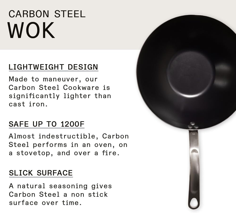 Made In Cookware - 12 Blue Carbon Steel Wok - (Like Cast Iron, but Better) - Professional Cookware - Crafted in France - Induction Compatible