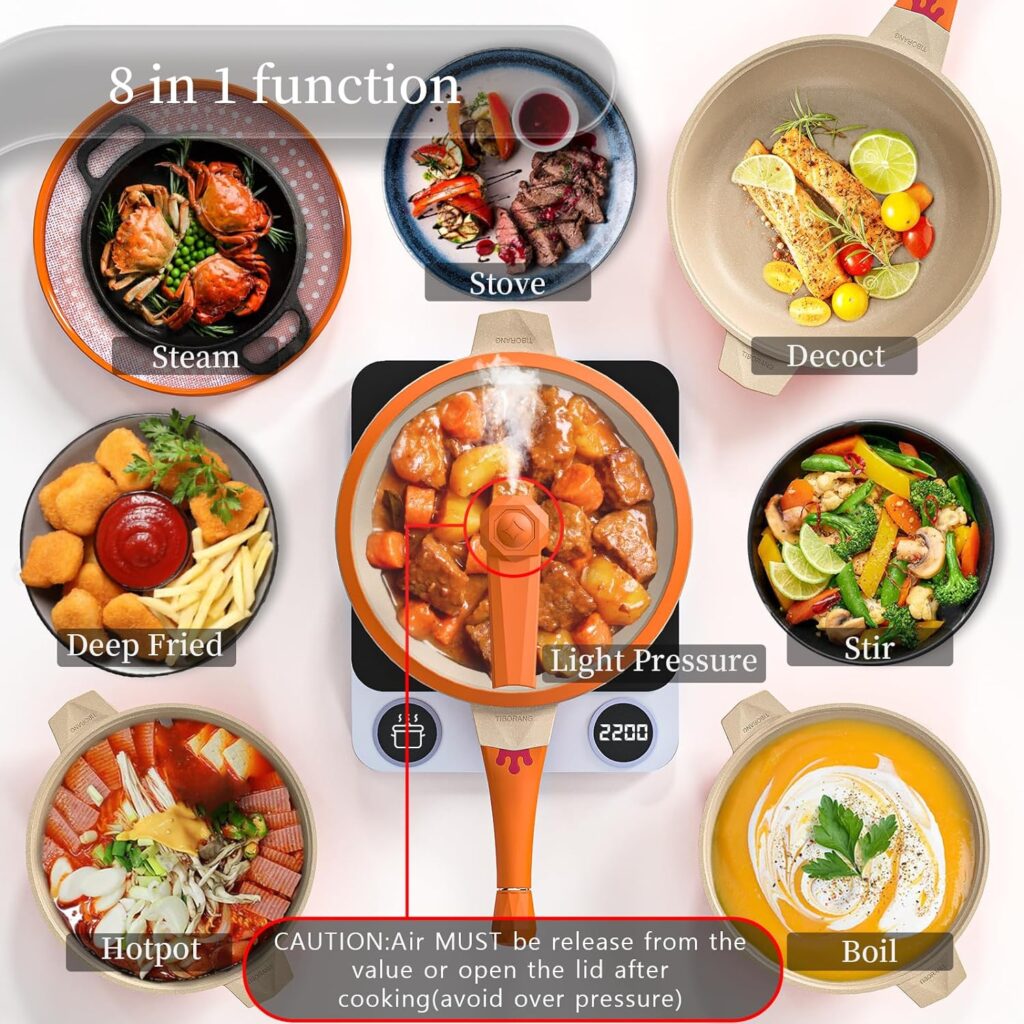 8 in 1 Frying Pans Nonstick,11 Frying Pan Skillet with Lid,Steamer for Cooking,All in One Pan Cookware for All Stoves,Woks  Stir-Fry Pans Nonstick,Saute Pan PFAS-Free/PFOA Free(Tangerine)