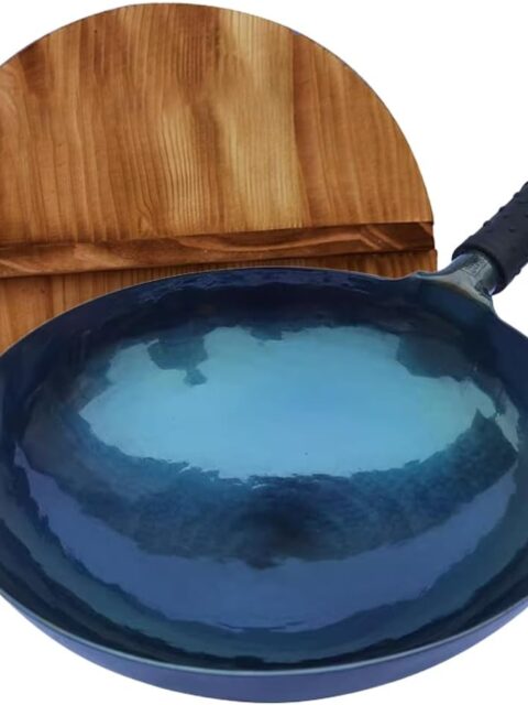 Blue Pre-Seasoned Carbon Steel Wok with Lid, Nonstick 14 inch review