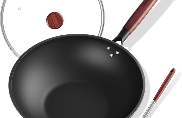 Carbon Steel Wok 13-Inch Wok Pan with Glass Cover Silicone Spatula, Non-Stick Surface Woks & Stir-Fry Pans Pre-Seasoned Chinese Wok Pan for Induction, Electric, Gas Stoves Cooking review